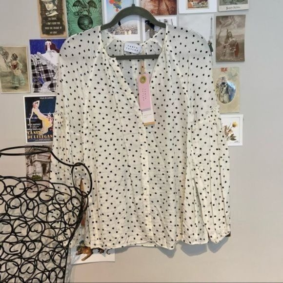 TANYA TAYLOR ILLA SILK FRILL RUFFLE PUFF BALLOON SLEEVE V NECK BLOUSE 6 - Picture 4 of 8